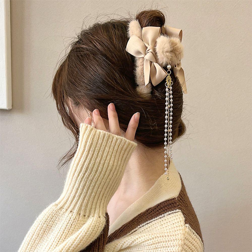 LAY Kẹp Tóc Càng Cua Đính Lông Giả Đáng Yêu