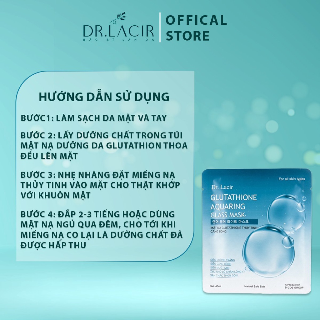 Mặt nạ thuỷ tinh trắng da cấp ẩm Dr. Lacir Glutathione dưỡng da căng bóng trắng mịn LM01