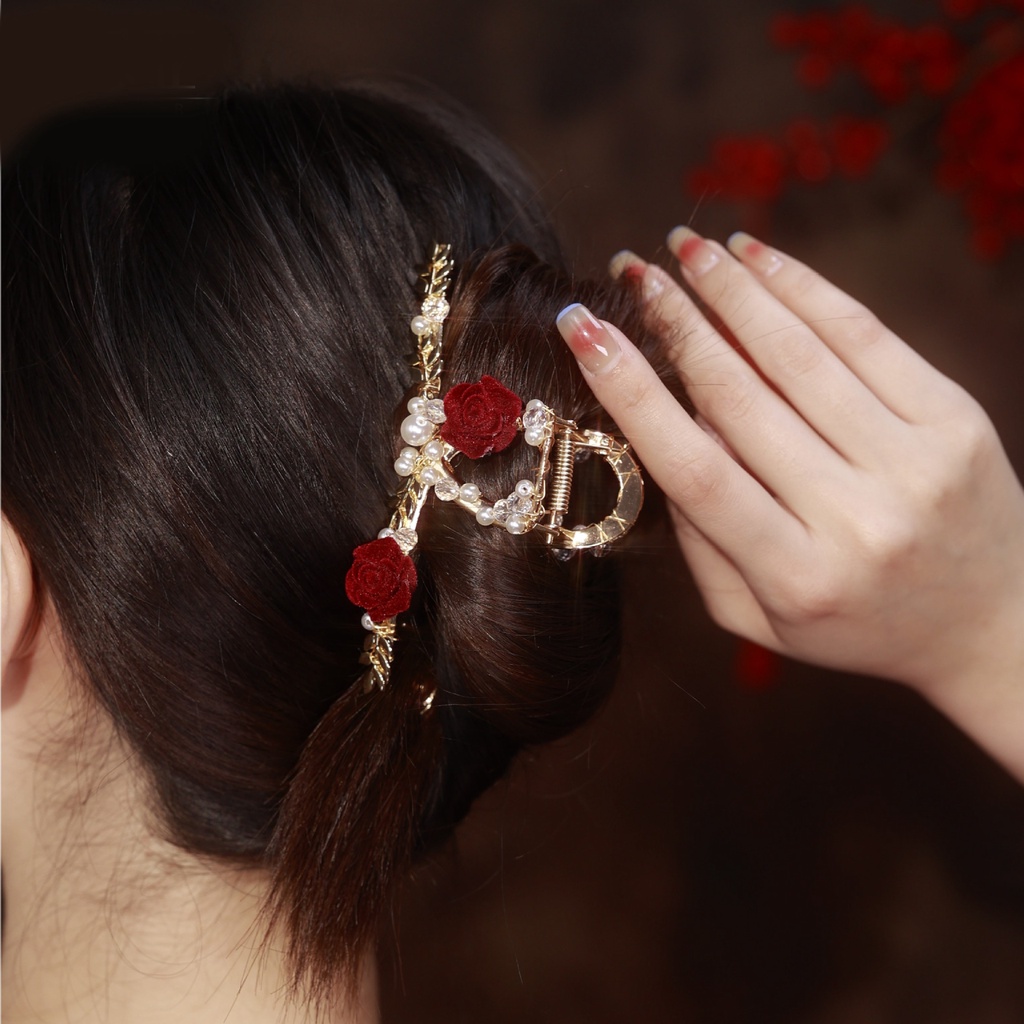 Mới Kẹp Tóc Hình Hoa Hồng Đính Ngọc Trai Nhân Tạo Thời Trang