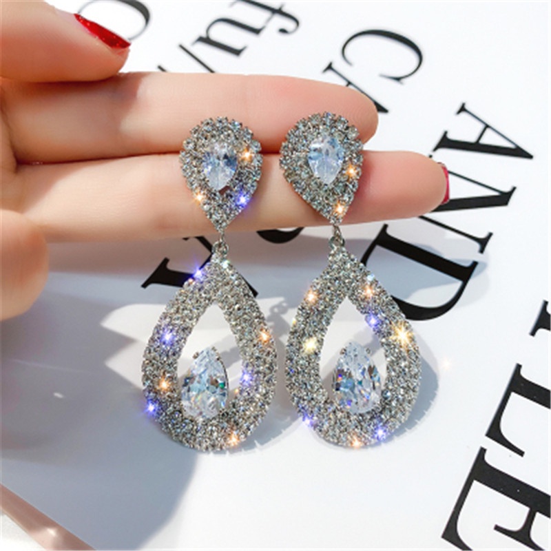 Khuyên Tai Dáng Dài Đính Đá Zircon Và Ngọc Trai Phong Cách Hàn Quốc Cho Nữ