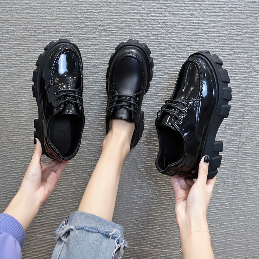 (Sẵn) Giày da bóng ulzzang đế cao buộc dây | BigBuy360 - bigbuy360.vn