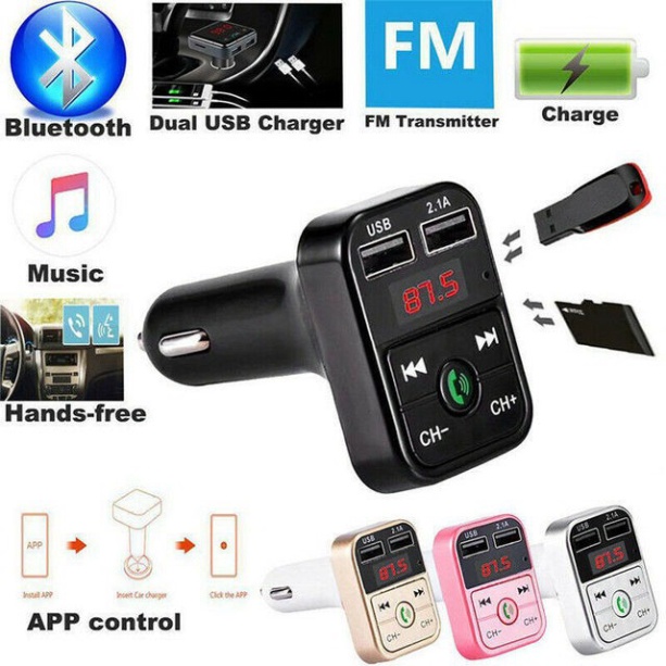Tẩu nghe nhạc MP3 trên ô tô đường truyền Bluetooth 2ADP, tích hợp bộ phát FM, kèm cổng sạc nhanh USB