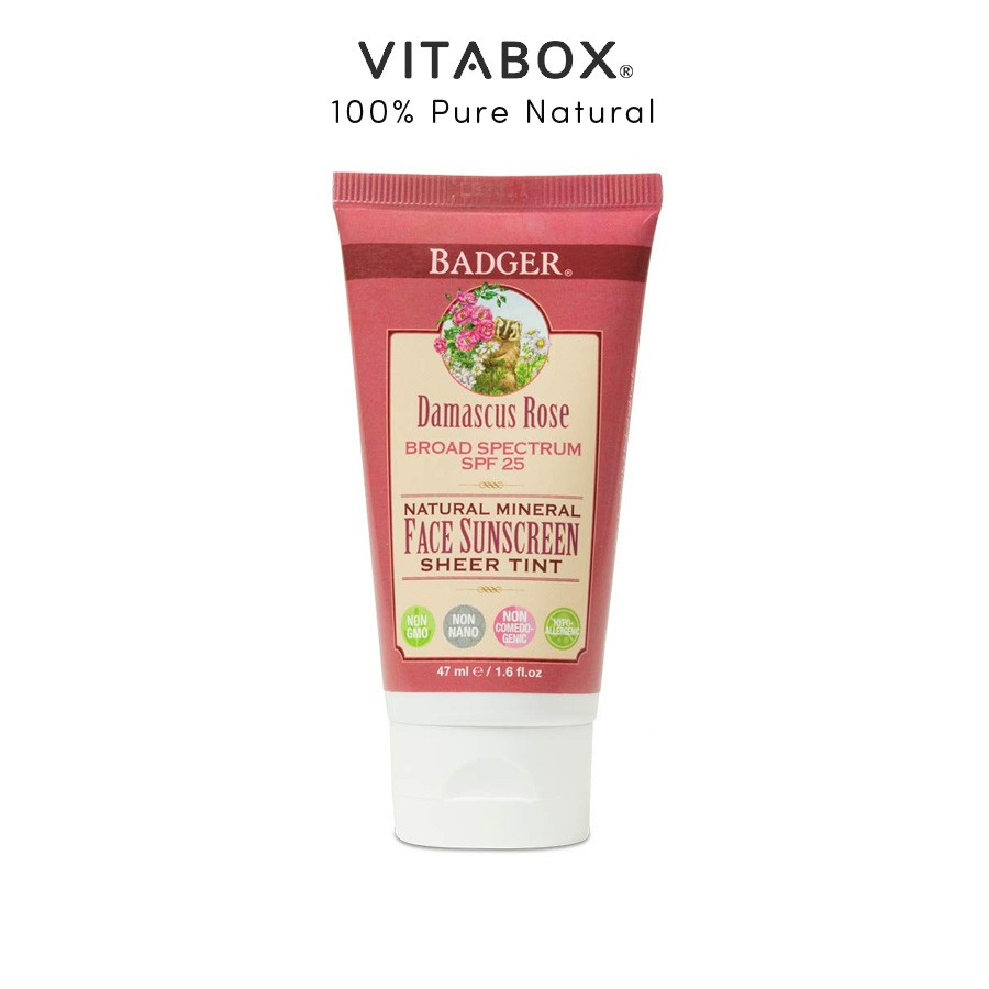 Kem Chống Nắng Vật Lý Badger Cho Mặt, SPF 25 Rose Tinted Face Sunscreen - 47ml