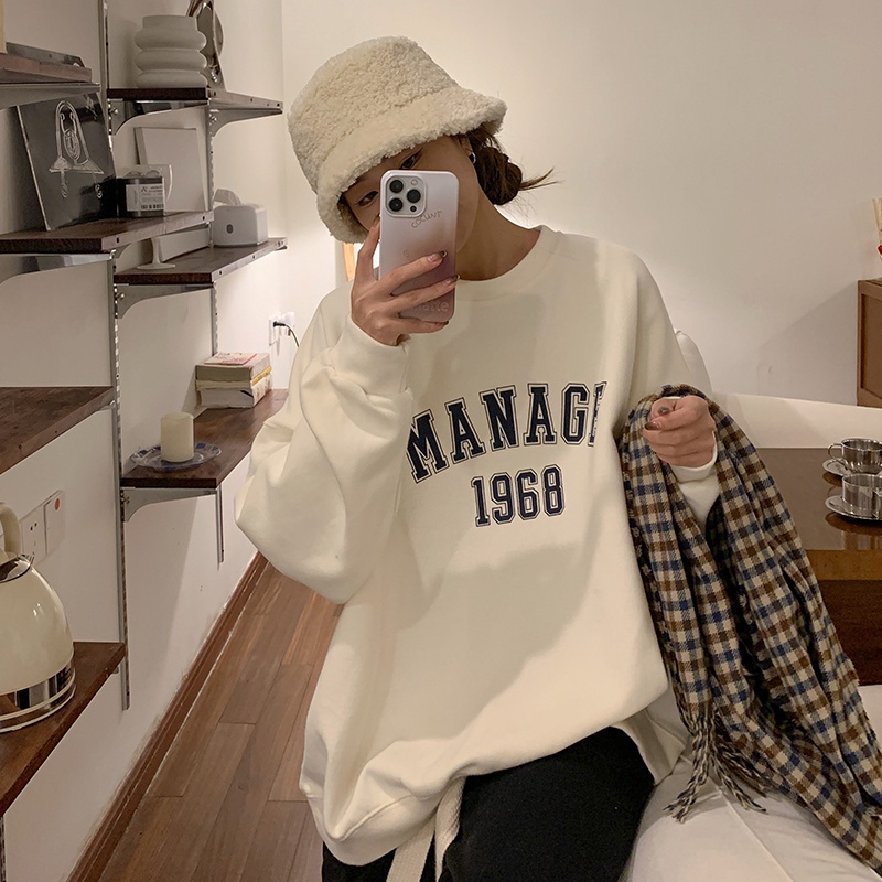 SUXI Áo Nỉ Nữ Dài Tay Cổ Tròn Form Rộng Thời Trang Hàn