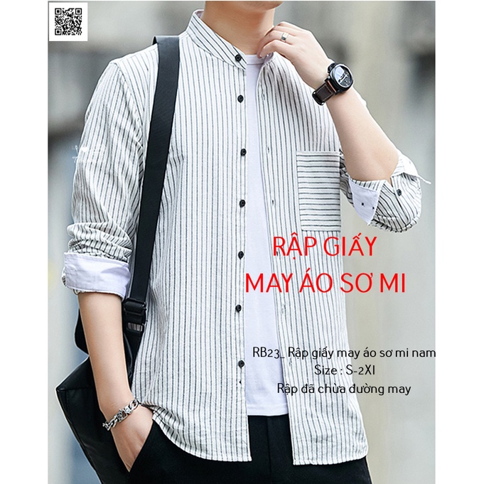 RB23_Rập giấy may áo sơ mi cổ tàu nam