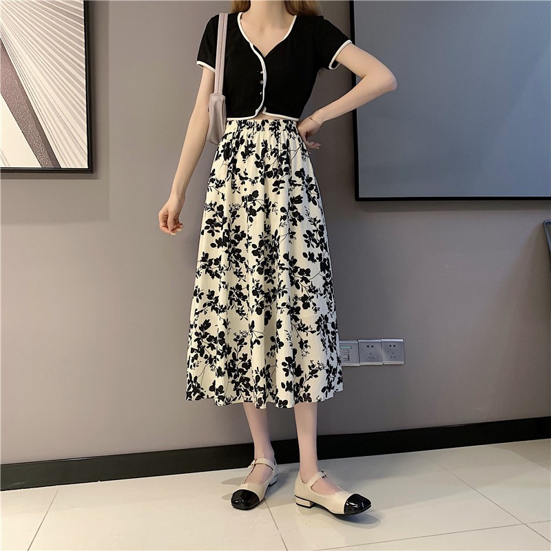 Chân Chân Váy Midi Lưng Cao Họa Tiết Hoa Thời Trang Mùa Hè Phong Cách Hàn Quốc | BigBuy360 - bigbuy360.vn