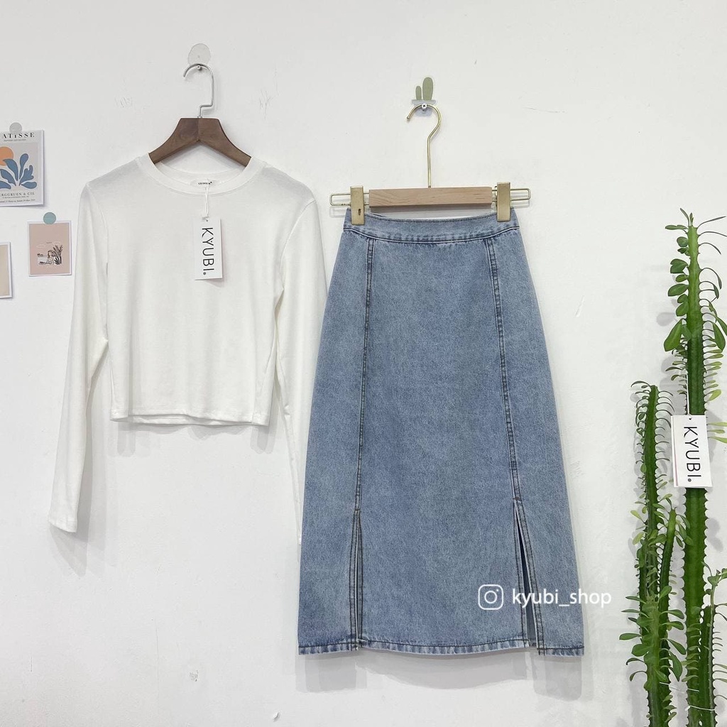 Chân váy dài Jean denim Midi Kyubi Xẻ tà Lưng cao dáng chữ A phong cách Hàn Quốc - Váy dài Ulzzang Kyubi CVJ02 | BigBuy360 - bigbuy360.vn
