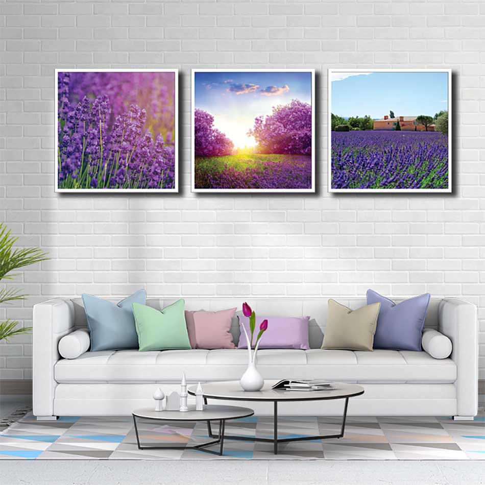 Bộ 3 tranh canvas treo tường Decor Cánh rừng tím và hoa lavender – DC147