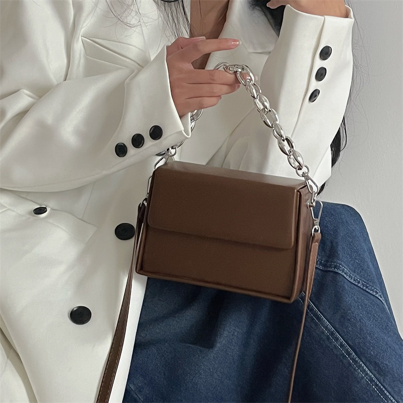 Túi IELGY đeo vai màu trơn chuỗi dây xích kiểu Pháp cho nữ