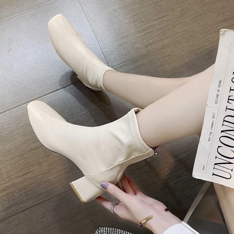 7089-Giày Bốt nữ cổ lửng kéo khóa gân trước 2021-full box 3 màu