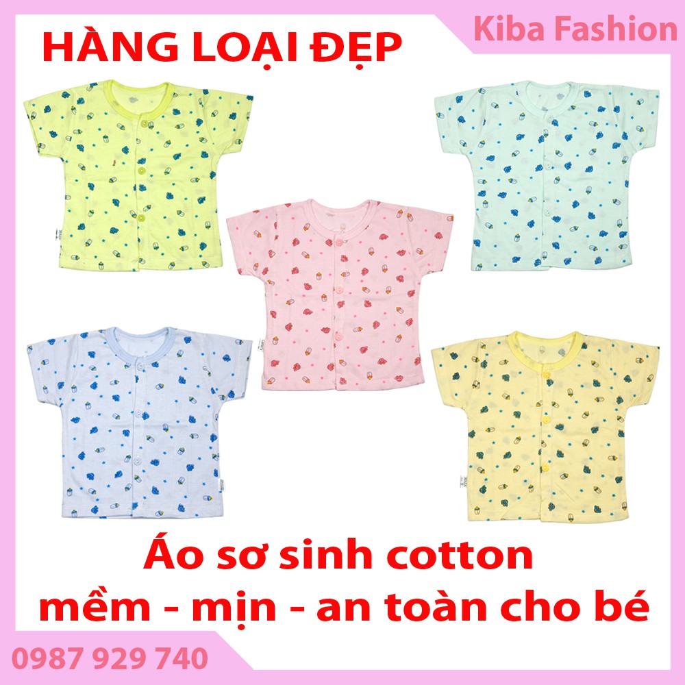 [Hàng đẹp] Áo sơ sinh cộc tay khuy giữa cho bé sơ sinh từ 2-6kg (Cotton 100%, mềm mịn, thoáng mát, an toàn cho bé)