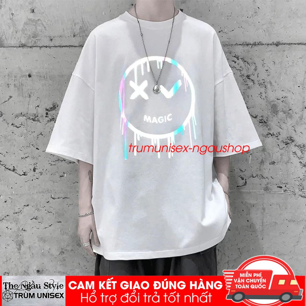 Áo thun Stee nam tay lỡ unisex form rộng overtee in dạ quang phản quang 7 màu Slime magic chất vải cotton xịn Trumunisex