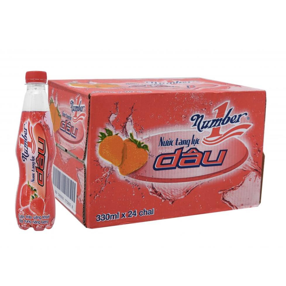 Thùng 24 chai nước tăng lực Number1 vị dâu 330ml