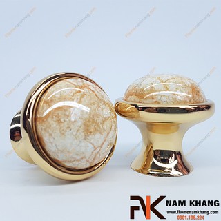 Tay nắm tủ tròn bằng sứ vân viền mạ vàng NK021 (Màu Vàng)