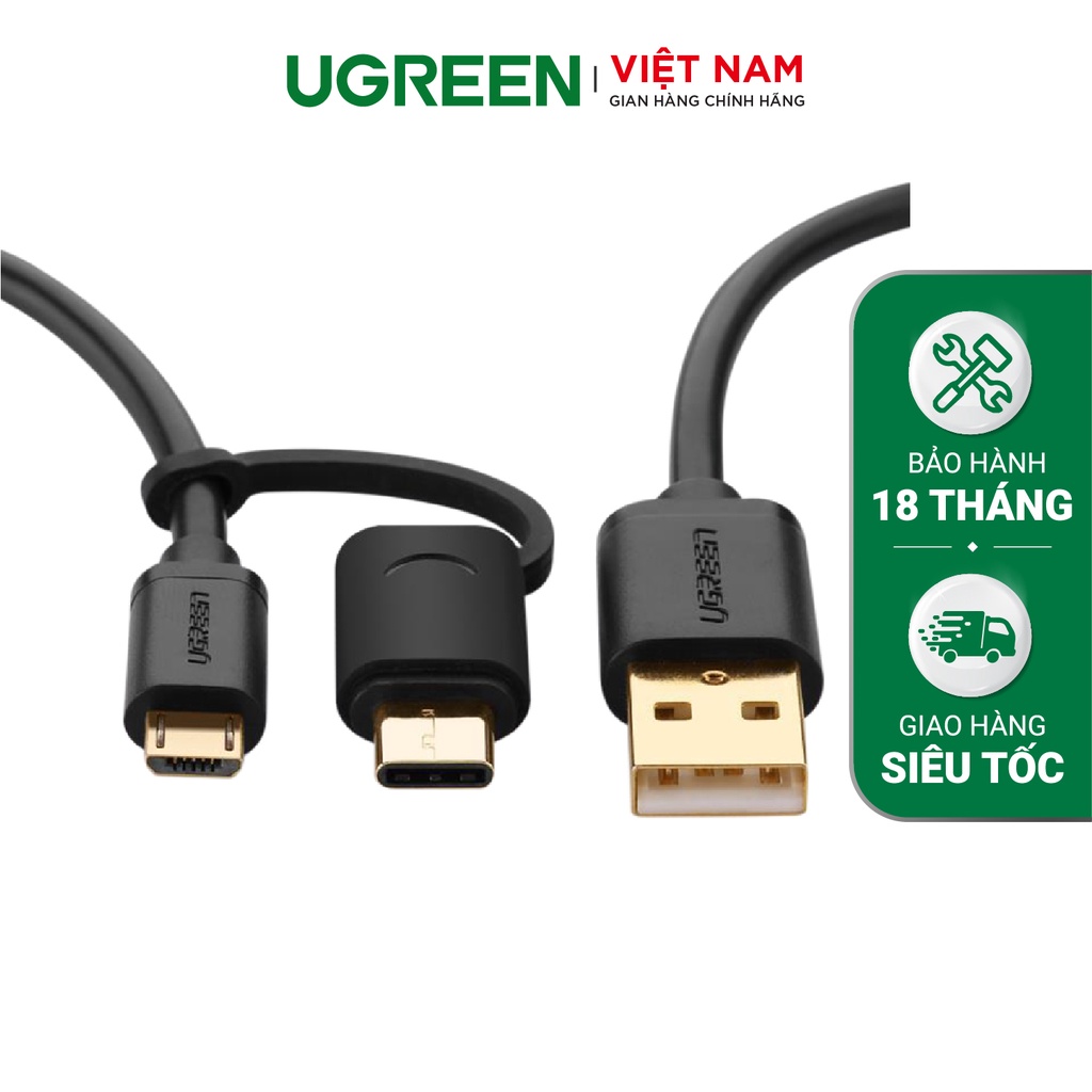 Dây USB đa năng 2 trong 1 đầu ra Micro-USB và USB Type-C UGREEN US142