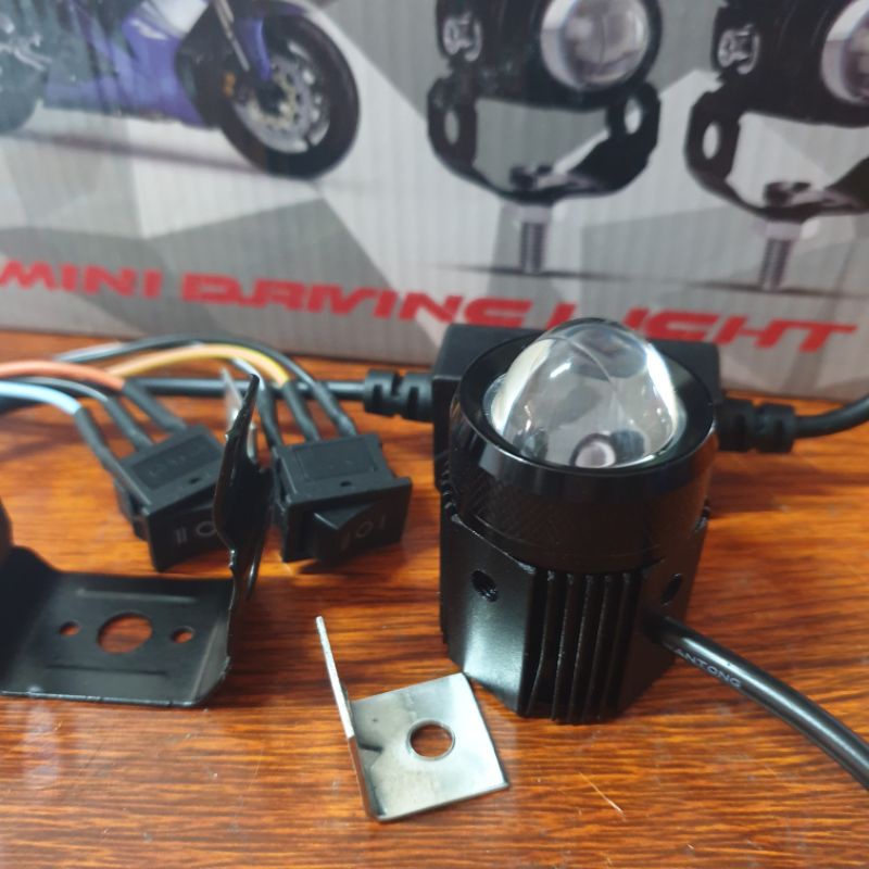 đèn trợ sáng bi cầu mini 2 chế độ xe máy loại 1 hộp có nguồn