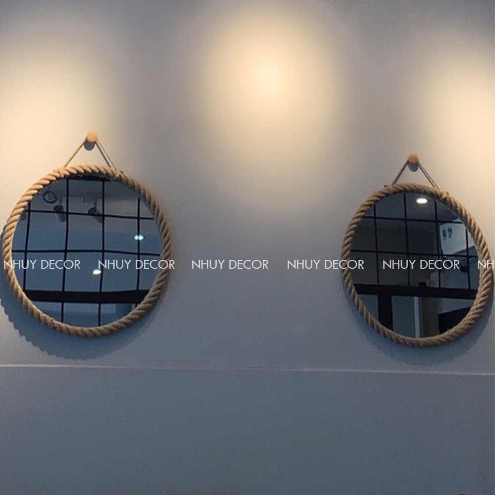 Gương trang điểm viền dây thừng, gương tròn treo tường decor homstay, spa, nail cực kì sang trọng độc lạ