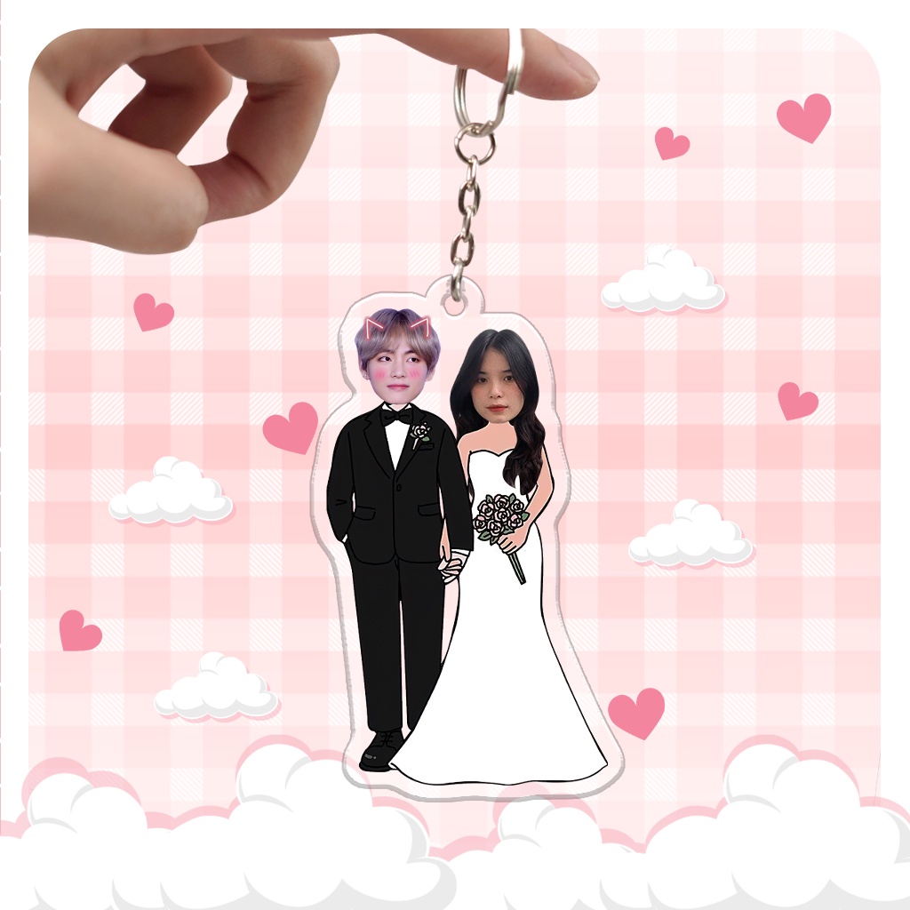 Móc khóa in theo yêu cầu chibi cute cặp đôi vintage deluxe edition
