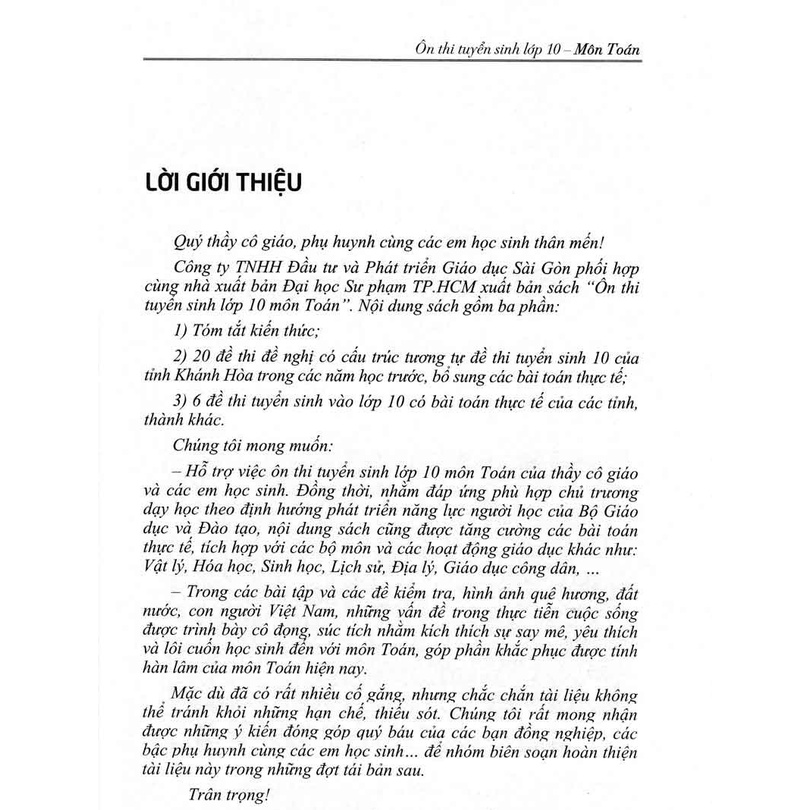 Sách Ôn Thi Tuyển Sinh Lớp 10 Môn Toán