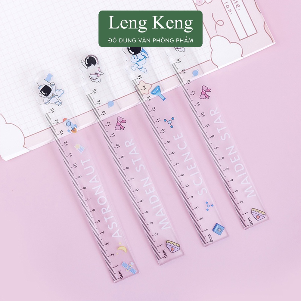 Thước kẻ trong suốt 15cm văn phòng phẩm Leng Keng hình phi hành gia dễ thương T86