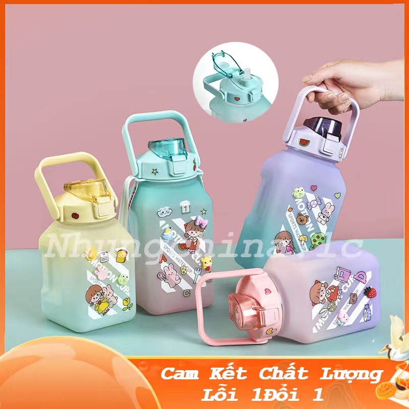 Bình Nước 1.5l❤️HÀNG LOẠI 1❤️Bình Vuông Dung Tích 1.5 lít/1500ml Kèm Dây Đeo Cực Tiện Lợi Xinh Xắn Dễ Thương TẶNG TICKER