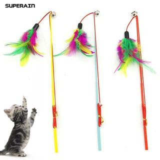 Superain Pet Cat Puppy Teaser Bell Feather Có thể thu vào Stick Rod Đồ chơi tương tác