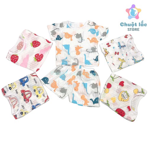 Combo 3 Bộ Quần Áo Cotton Giấy Chuột Lắc Store Cho Bé Trai Bé Gái Tay Ngắn 4Kg Đến 15Kg( Mẫu Ngẫu Nhiên)