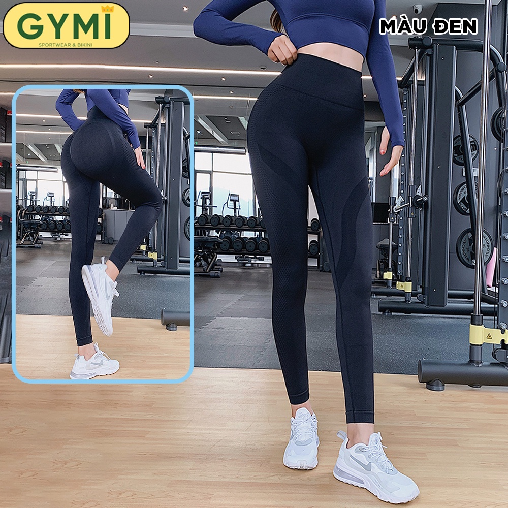 Quần tập gym yoga nữ chun mông chất dệt kim GYMI QD42 dáng legging thể thao chất dệt lưng cao nâng mông