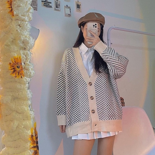 [ÁO CHOÀNG] Cardigan Nữ Dày Dặn, Áo Khoác Len 2 Màu Mix Chân Váy Quần Jeans Siêu Hàn Quốc