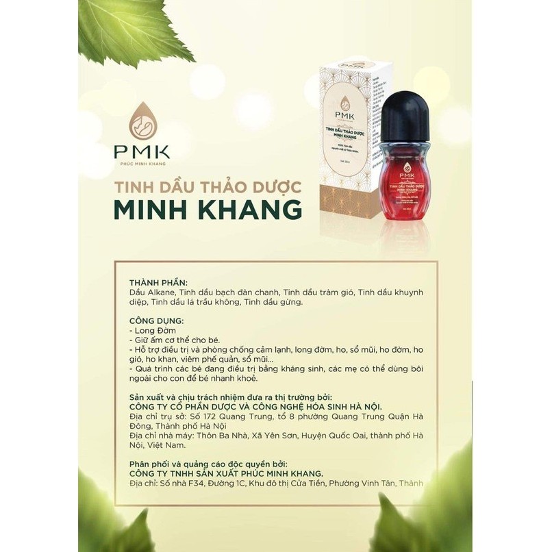 Tinh dầu thảo dược Minh Khang - long đờm, ho,  sổ mũi khò khè ở trẻ