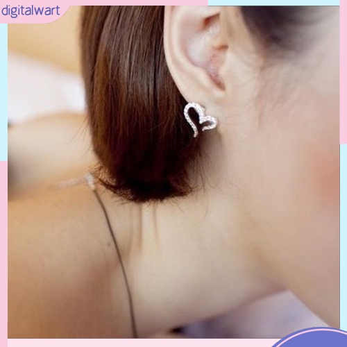 Cặp khuyên tai hình trái tim đính đá lấp lánh sang trọng cá tính dành cho nữ