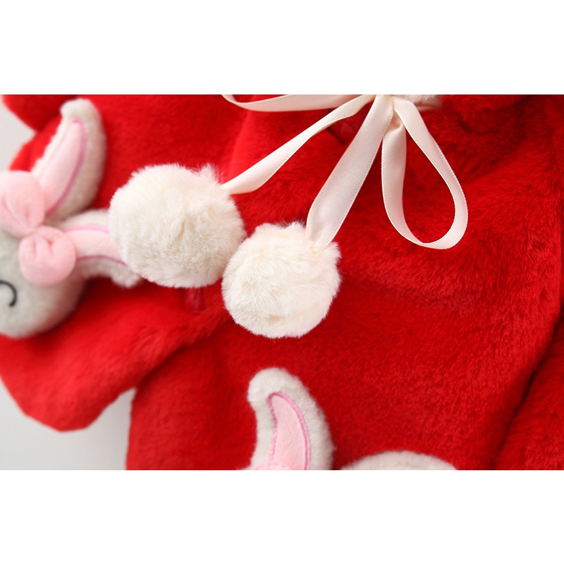 Áo Khoác Lông Có Mũ Trùm Hình Thỏ Dễ Thương Dành Cho Bé Gái 0-3 Tuổi