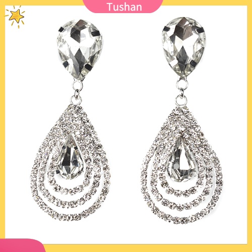 Bông Tai Tua Rua Hình Giọt Nước Đính Đá Thanh Lịch Cho Nữ