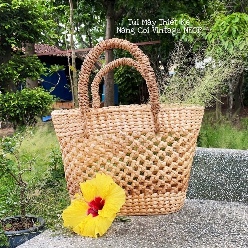 Túi Cói Bầu Chong Chóng Quai Đai - Vintage - Đơn Giản - Cực Xinh