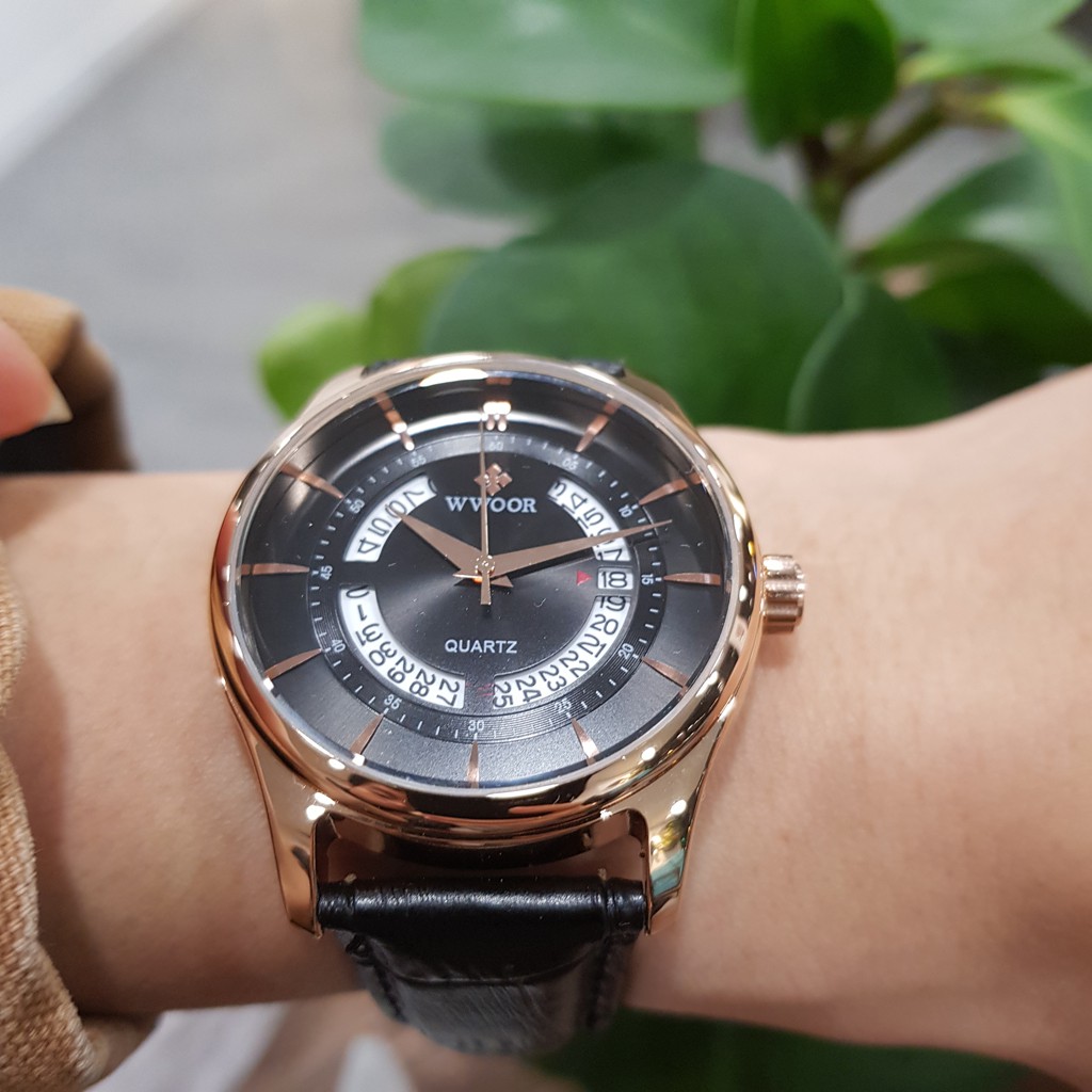 Đồng hồ nam WWOOR dây da thời trang có lịch chính hãng Tony watch 68 có video