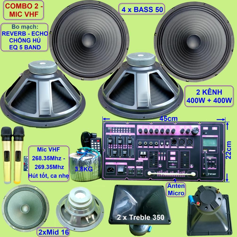 Mạch loa kéo 4 Bass 5 tấc 400W + 400W DSP Reverb Echo có chống hú - Equalizer 5 Band 2 kênh riêng biệt kèm micro