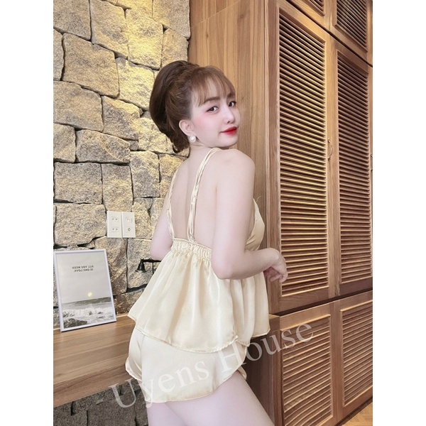 Bộ ngủ có mút ngực chất satin mềm, mịn, mát mã 9