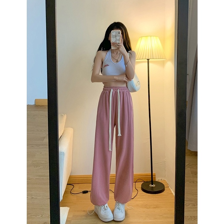 【ZHELIHANGFEI】Quần Ống Rộng Lưng Cao Theo Phong Cách Preppy