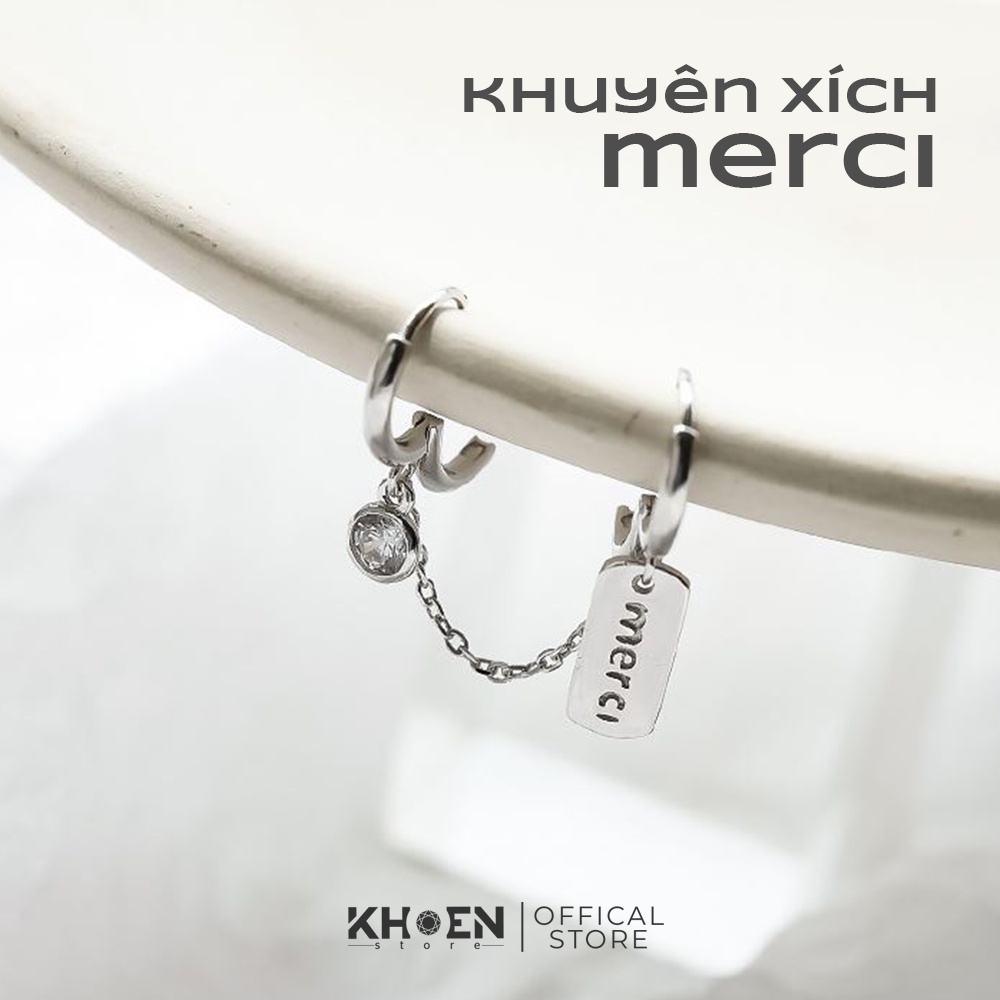 Khuyên tai  Khuyên xích Merci  - xi bạc 925