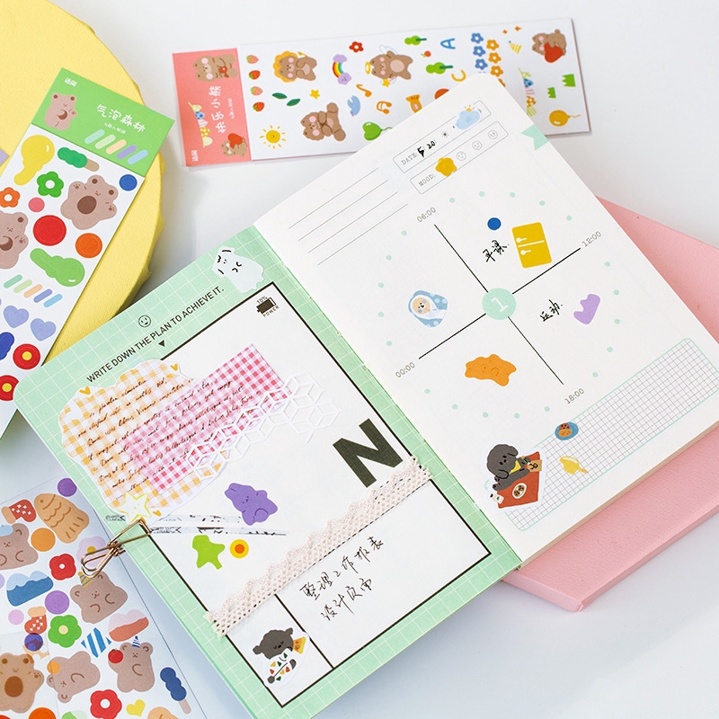 Set 4 tấm nhãn dán trang trí album hình gấu dễ thương từ PVC DIY