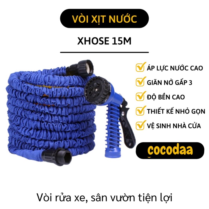 Vòi giãn nở Xhose 15M - Vòi xịt tưới cây, sân vườn, rửa xe thông minh bằng cao su và vải co giãn 3 lần 2130 [FREESHIP]
