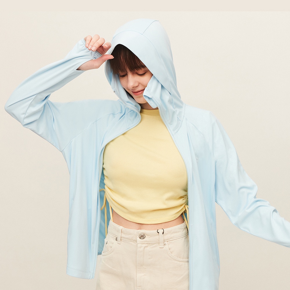 OhSunny Áo khoác chống tia uv UPF50+ dáng rộng thoáng khí có mũ trùm bằng lụa lạnh dùng khi chơi thể thao / chạy bộ