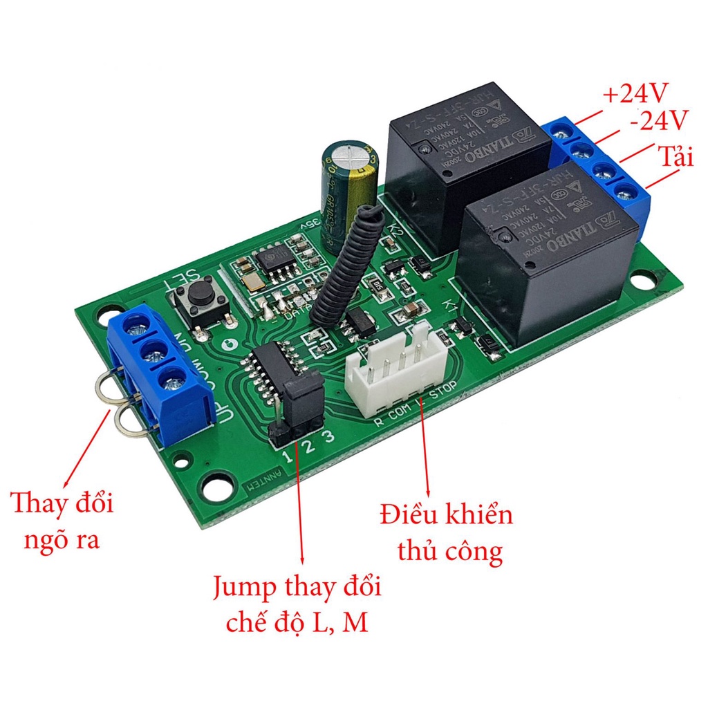 Mạch điều khiển đảo chiều động cơ từ xa 10A 12VDC / 24VDC