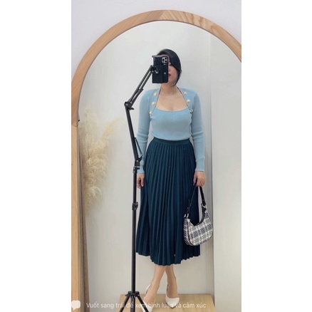 ( Ảnh thật ) A10130 Áo len cổ vuông cúc đồng | BigBuy360 - bigbuy360.vn