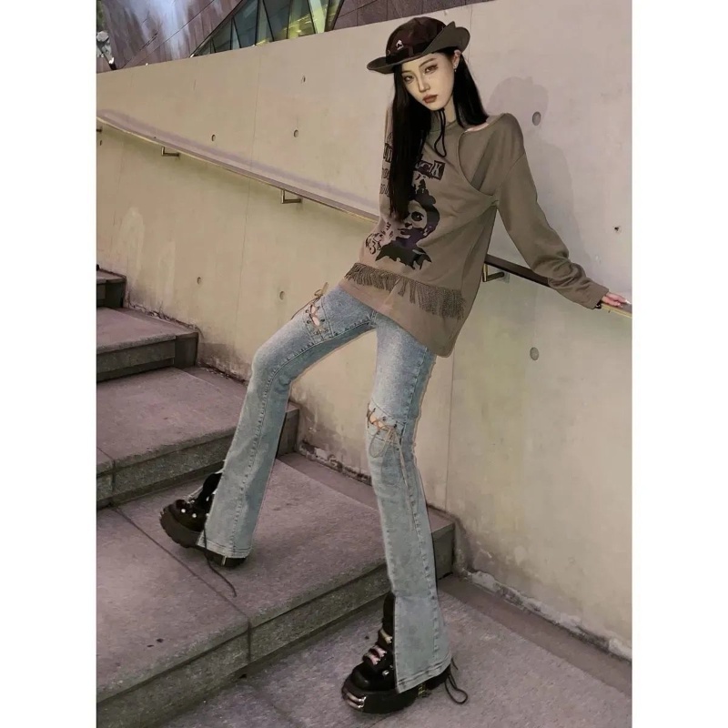 COZOK Quần jean COZOK ống loe lưng cao tôn dáng thiết kế hợp thời trang