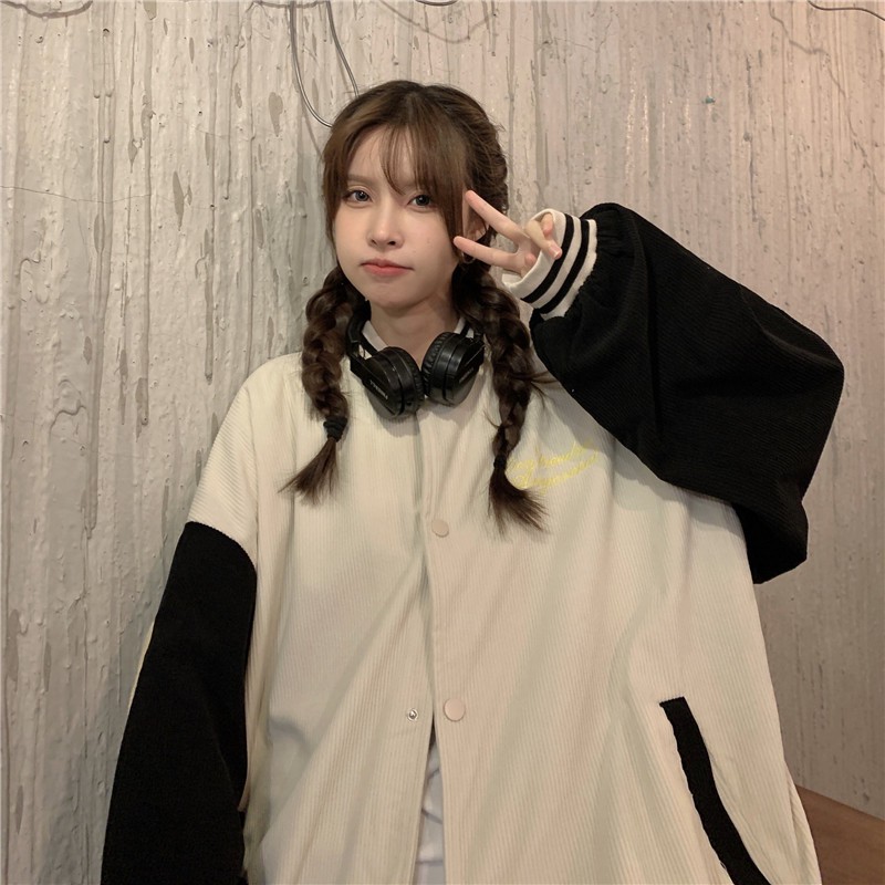 Áo khoác ngoài bomber nữ form rộng phong cách hàn quốc thời trang unisex Áo khoác bomber nữ form rộng nhung tăm 2 lớp