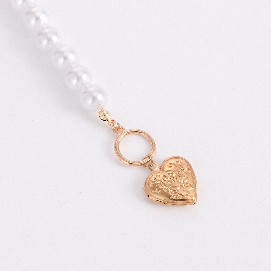 (0740) Vòng Cổ Choker Ngọc To Khoá Tim Nổi Bật