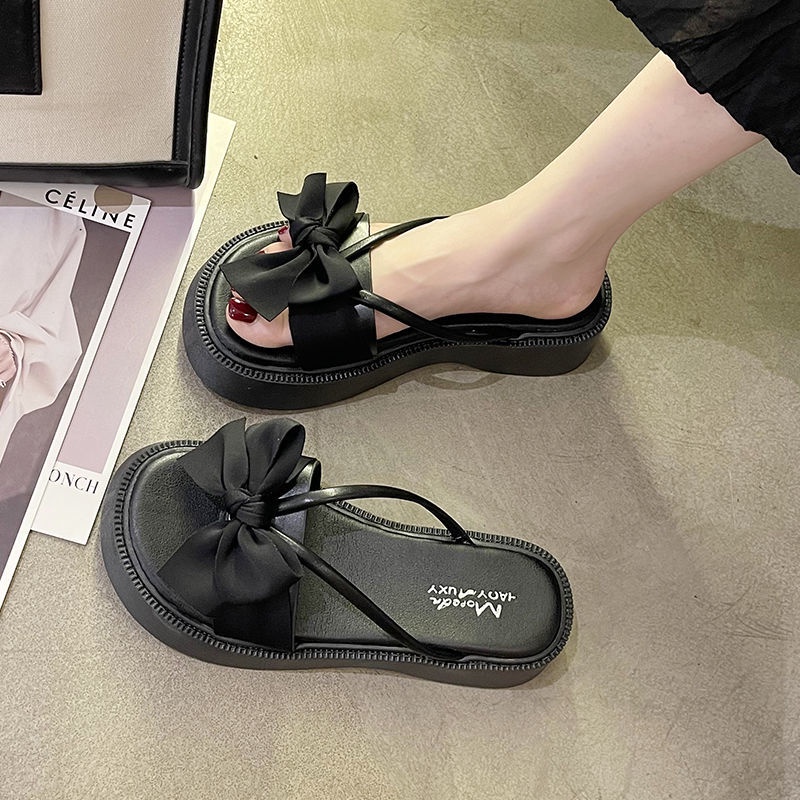 Dép Sandal Đế Dày Chống Trượt Đính Nơ Thời Trang Mùa Hè