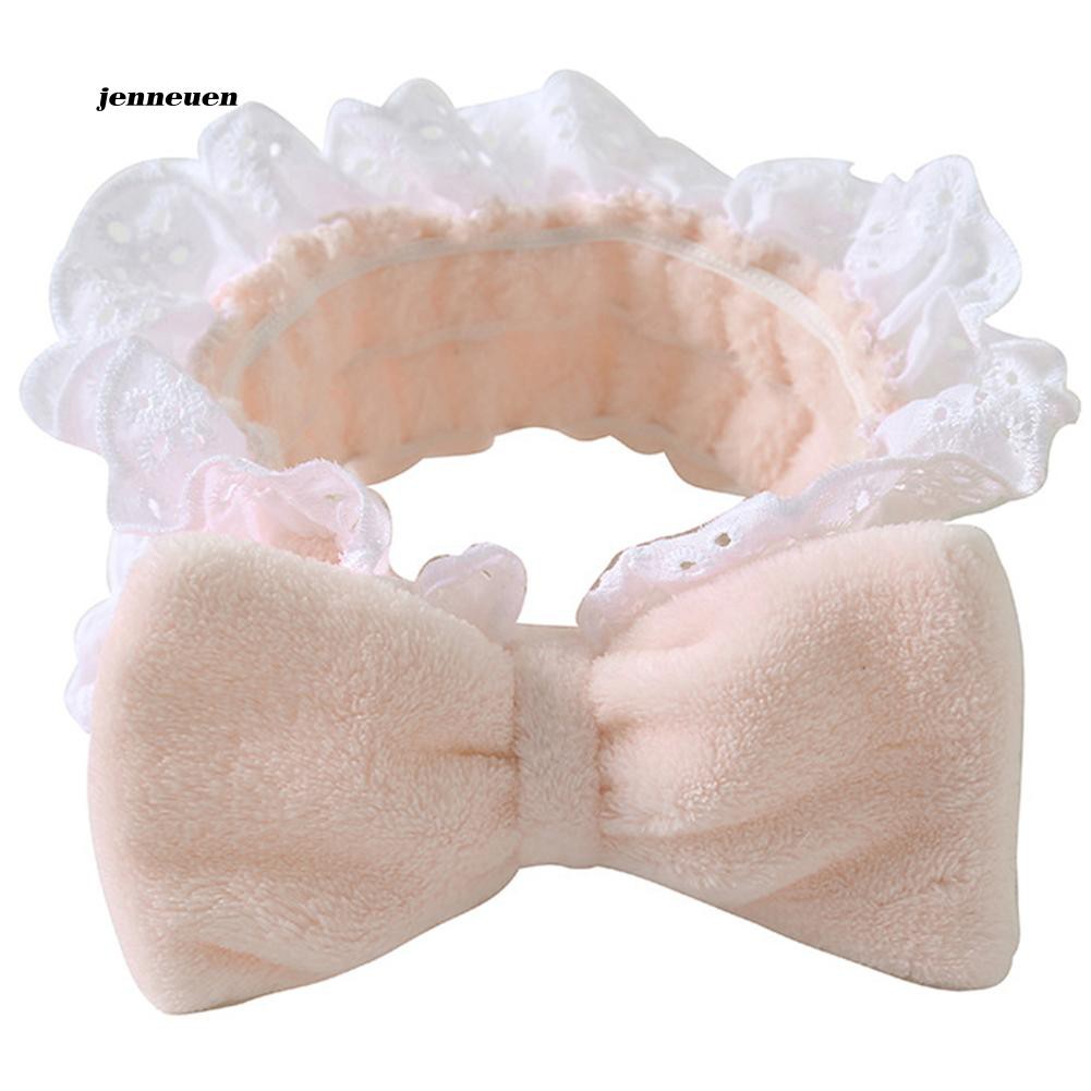 [Hàng mới về] Băng đô trang điểm co giãn phối nơ viền ren dễ thương cho nữ