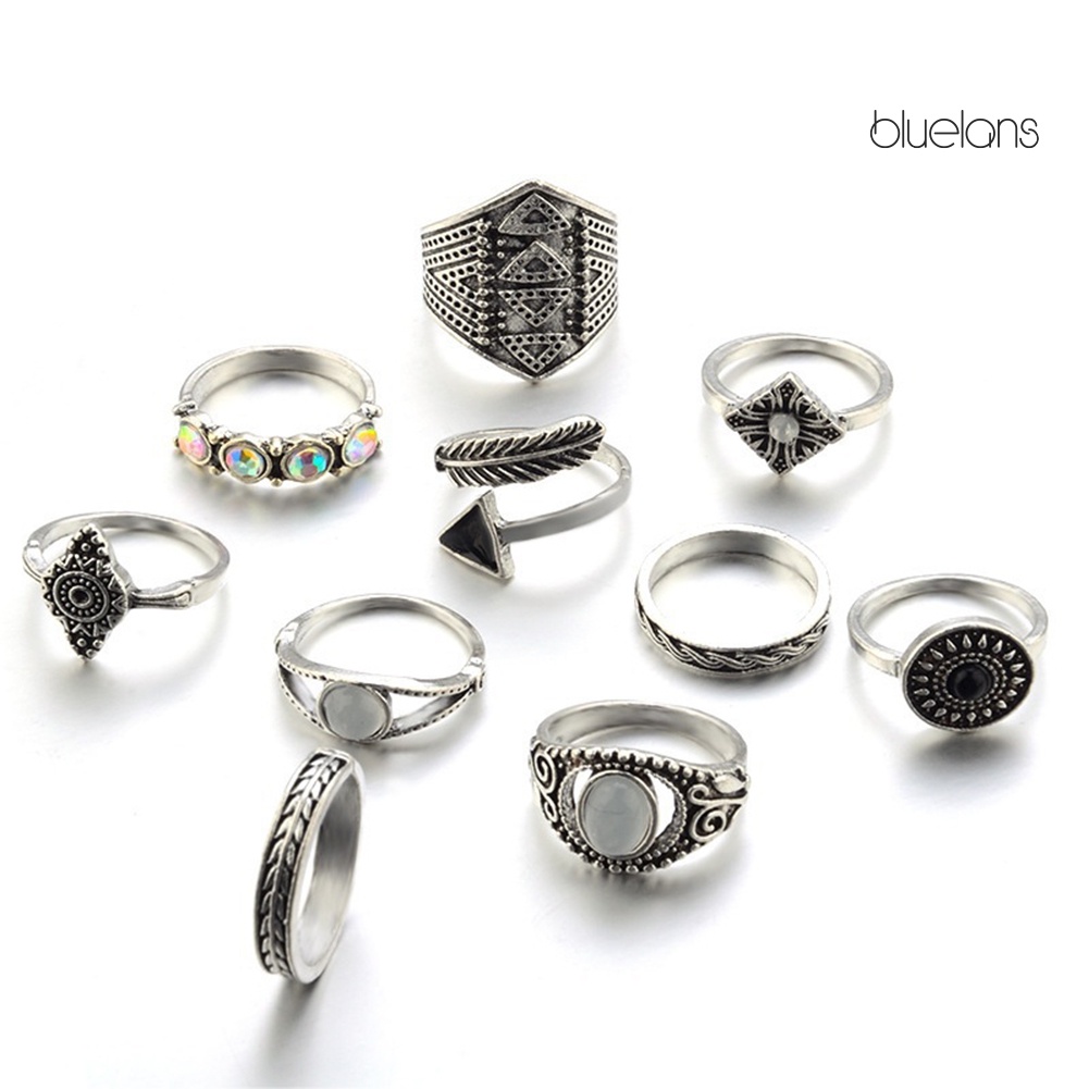 Set 10 Nhẫn Đeo Khớp Ngón Tay Phong Cách Boho Cho Nữ
